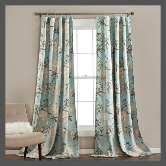 Lush Decor - 2pk 52"x95" Light Filtering Botanical Garden Curta Blue - Picture 1 of 4